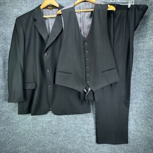 Caravelli 3pc Suit Mens Jacket‎ 48L Pants 43L Vest Black 3 Button Polyester